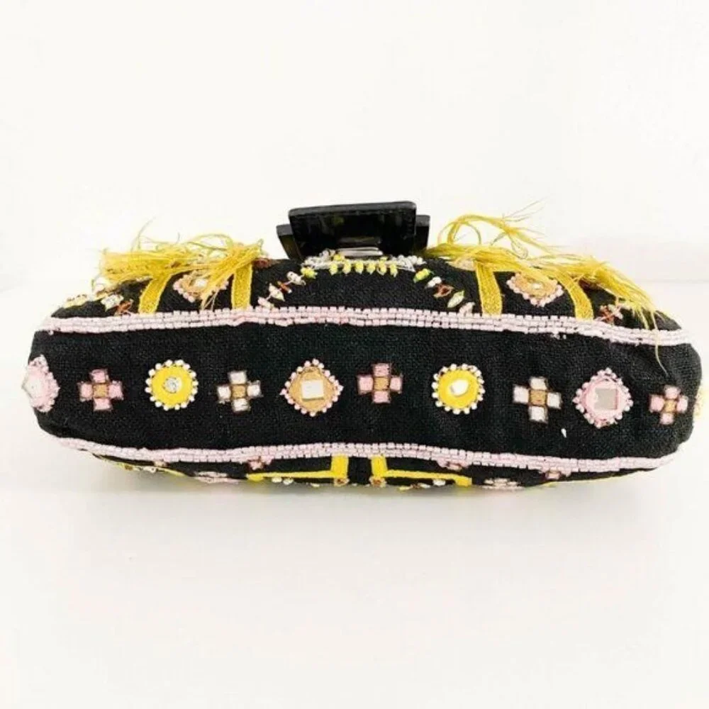 Authentic FENDI Mamma Baguette Beaded Fringe Mirror Shoulder Bag Bucket Hand Bag - Picture 8 of 16